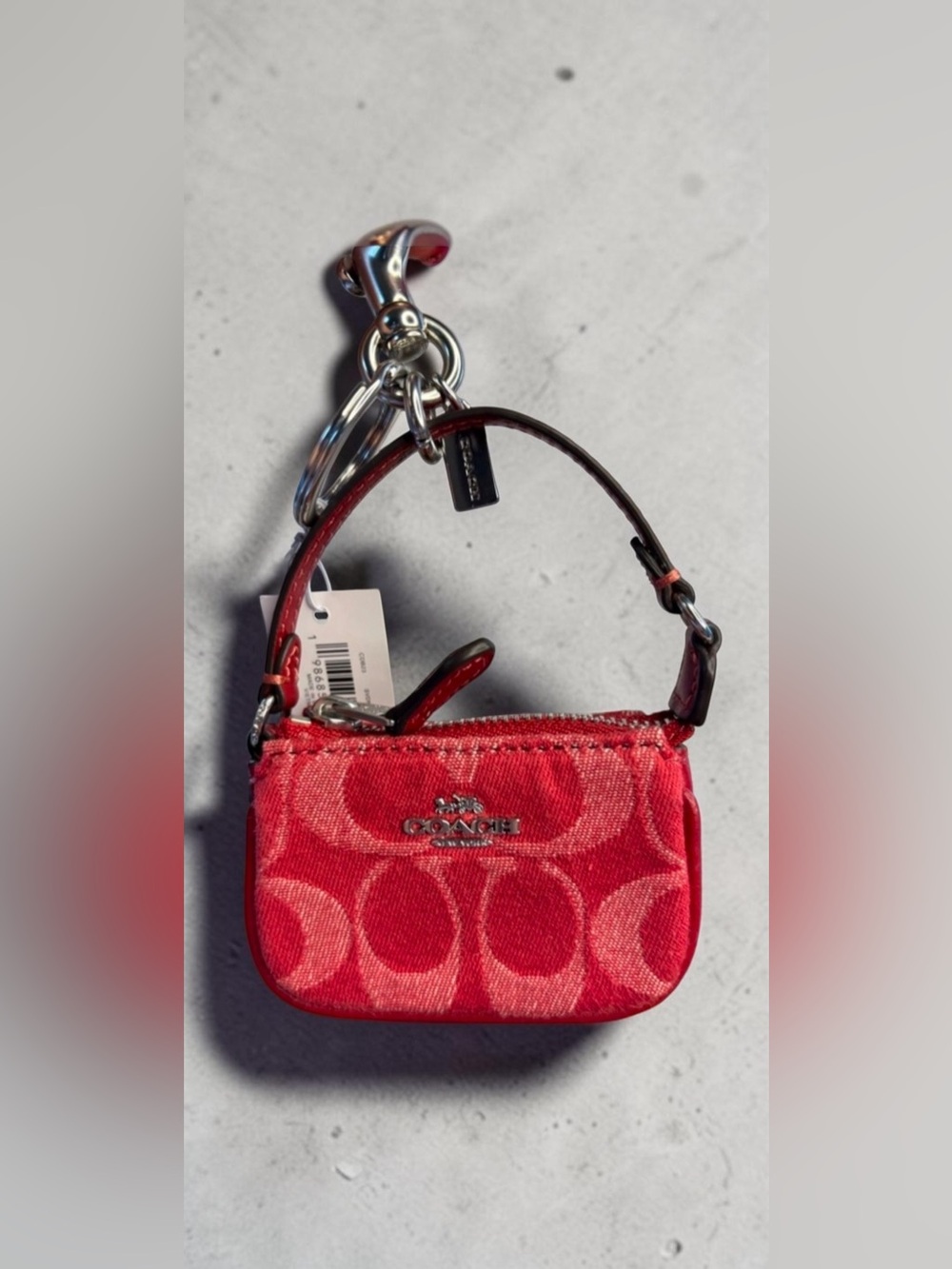 COACH Red Signature Mini Pouch Keychain with Silver Hardware NWT - Picture 2 of 5